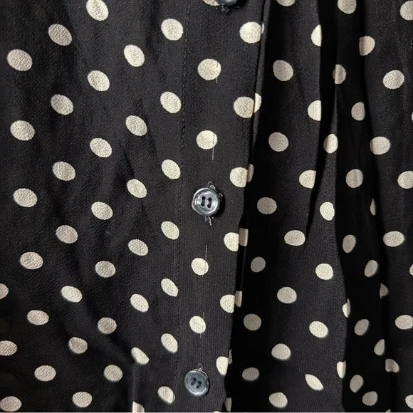 Magaschoni Black and Tan Polka Dot Button Up Long Sleeve Lightweight Blouse - Picture 5 of 8